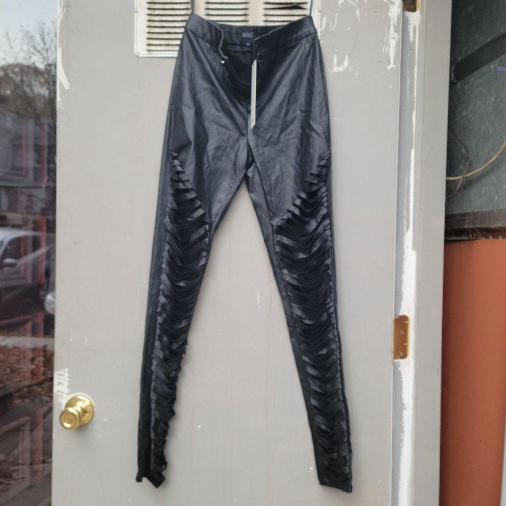 Cut Out Faux Leather Leggings